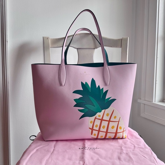 KATE SPADE NEW YORK Leather Colada Pineapple Tote Shoulder Bag with accessories - Picture 9 of 13